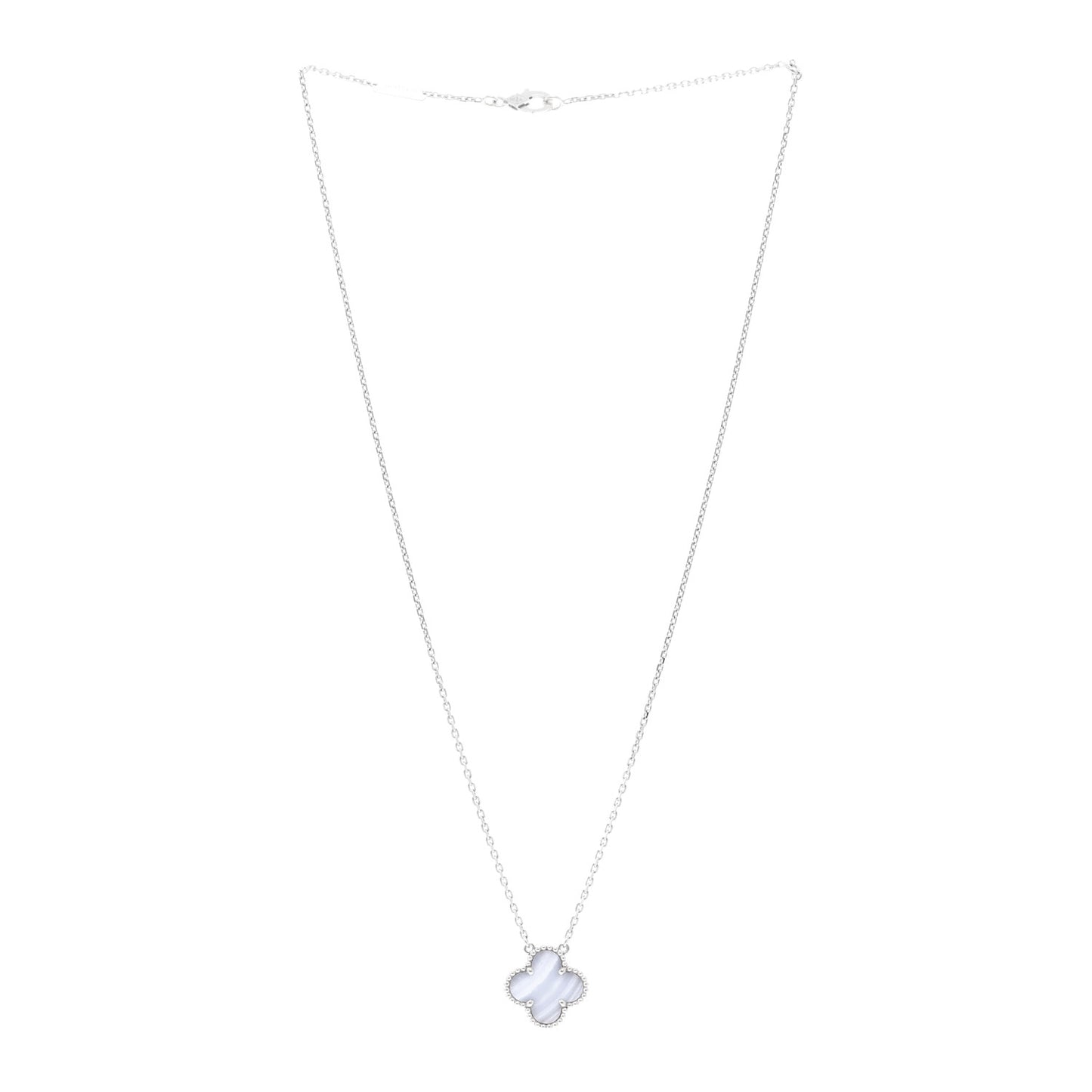 18k White Gold Chalcedony Vintage Alhambra Pendant Necklace