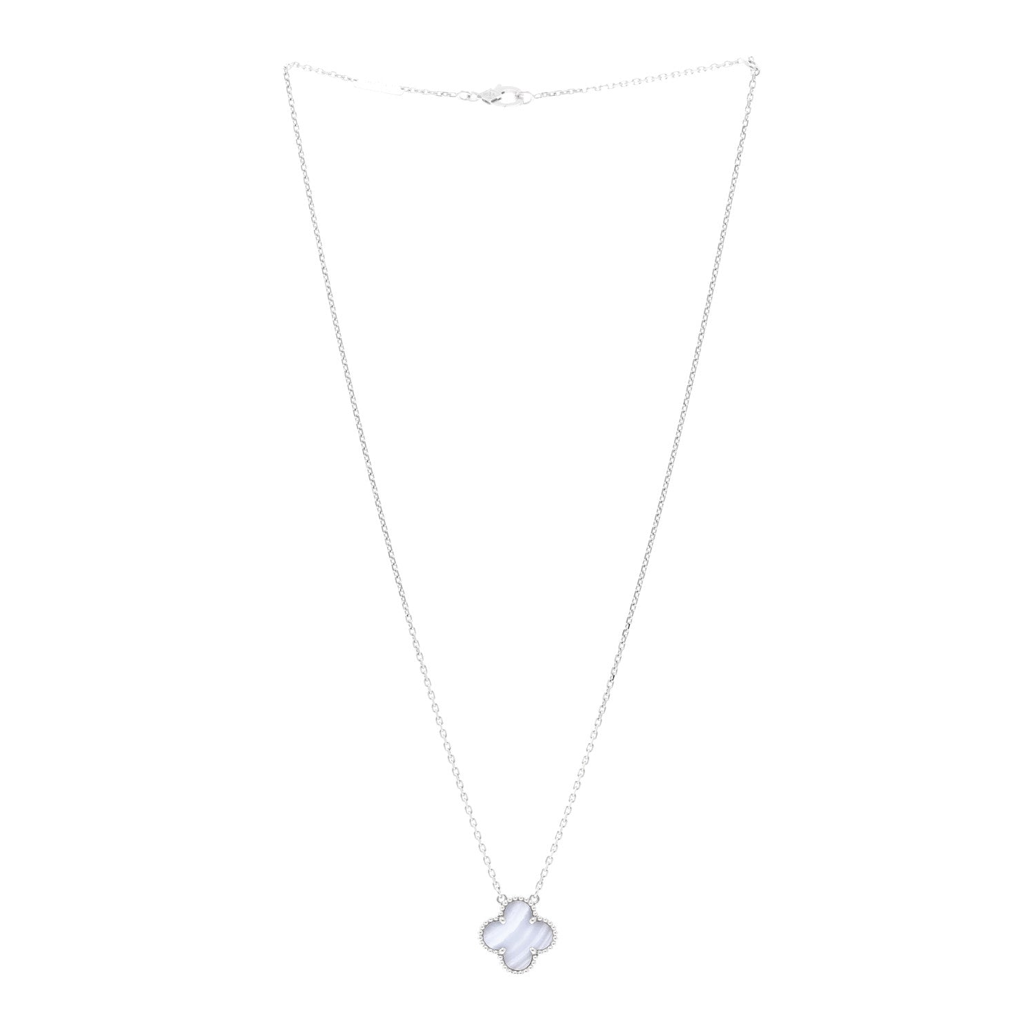 Van Cleef & Arpels 18k White Gold Chalcedony Vintage Alhambra Pendant Necklace 3 of 5