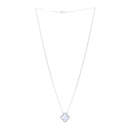 Van Cleef & Arpels 18k White Gold Chalcedony Vintage Alhambra Pendant Necklace 3 of 5