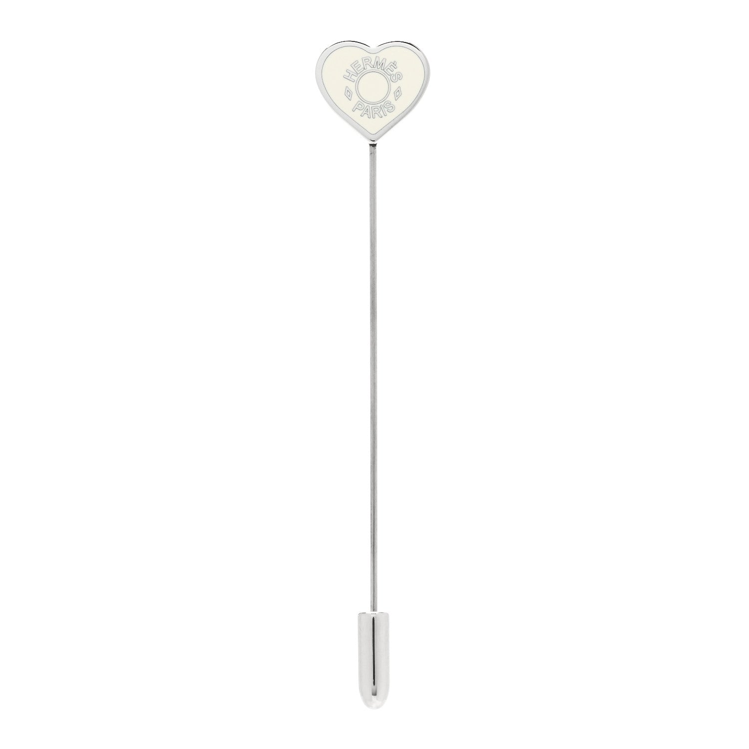 Hermes Lacquered Palladium Clou De Coeur Hat Pin White 1 of 3
