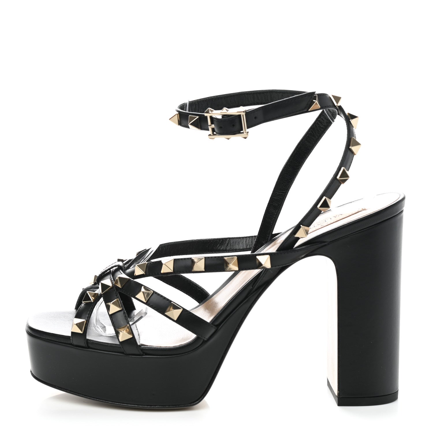 Valentino Garavani Calfskin Nappa Rockstud 35/115mm Platform Sandals 38 Black 1 of 10