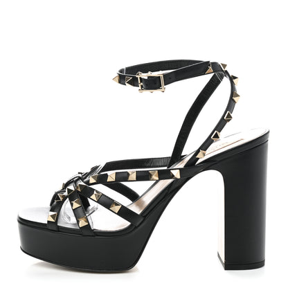 Valentino Garavani Calfskin Nappa Rockstud 35/115mm Platform Sandals 38 Black 1 of 10