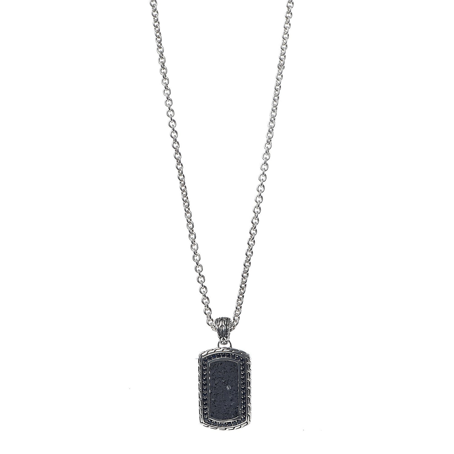 Sterling Silver Black Sapphire Lava Rock Dog Tag Necklace