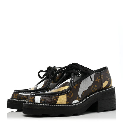 Louis Vuitton X LOL Monogram Calfskin Beaubourg Platform Derby Shoes 40 Gold Silver 3 of 9