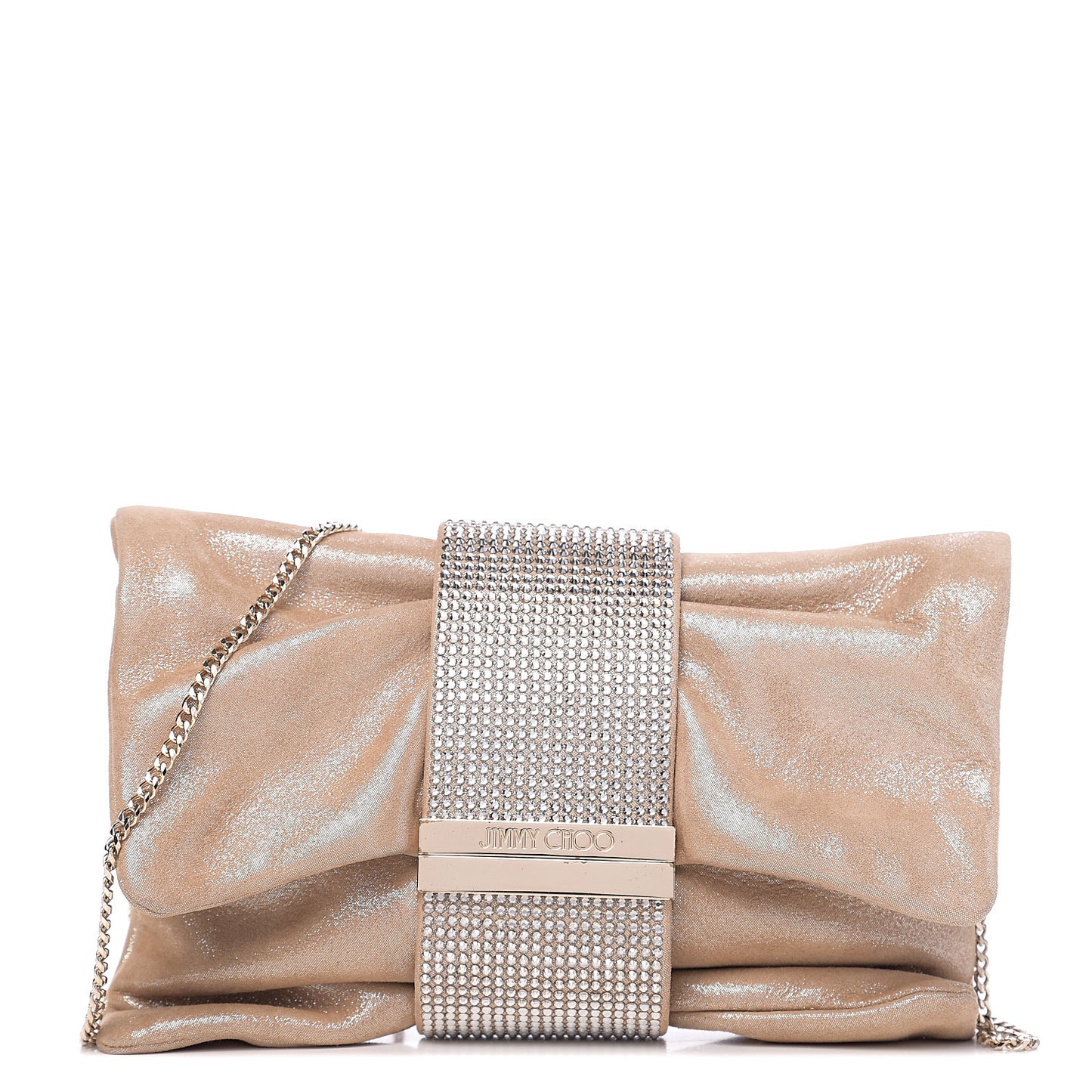 Shimmery Sheepskin Crystal Chandra Chain Clutch Powder Pink