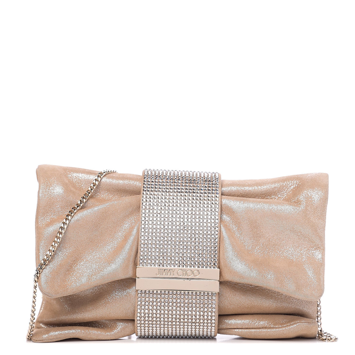 Jimmy Choo Shimmery Sheepskin Crystal Chandra Chain Clutch Powder Pink 1 of 8