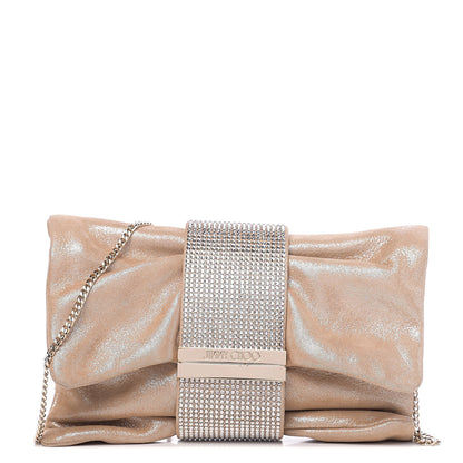 Jimmy Choo Shimmery Sheepskin Crystal Chandra Chain Clutch Powder Pink 1 of 8