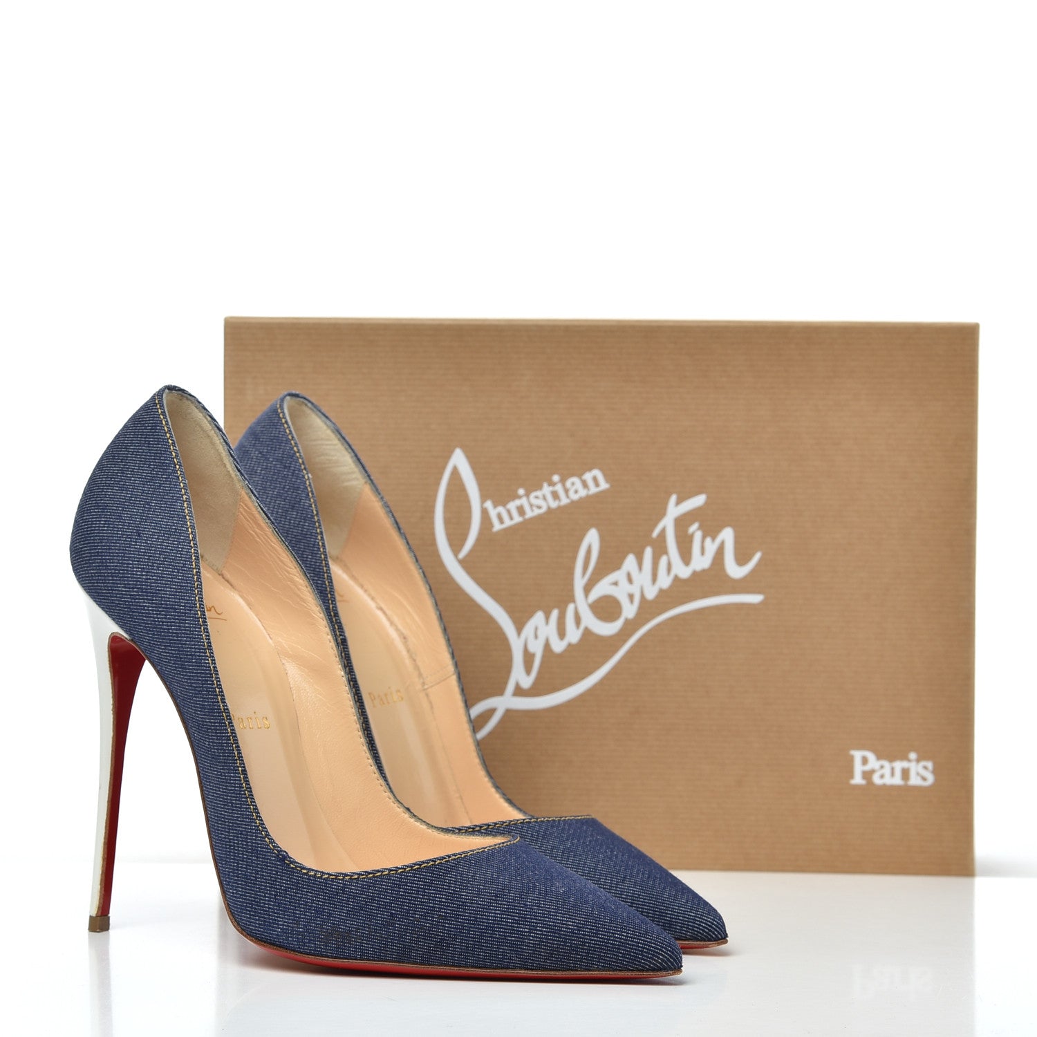 Christian Louboutin Denim Jazz Calf So Kate 120 Pumps 37.5 Blue White 22 of 22