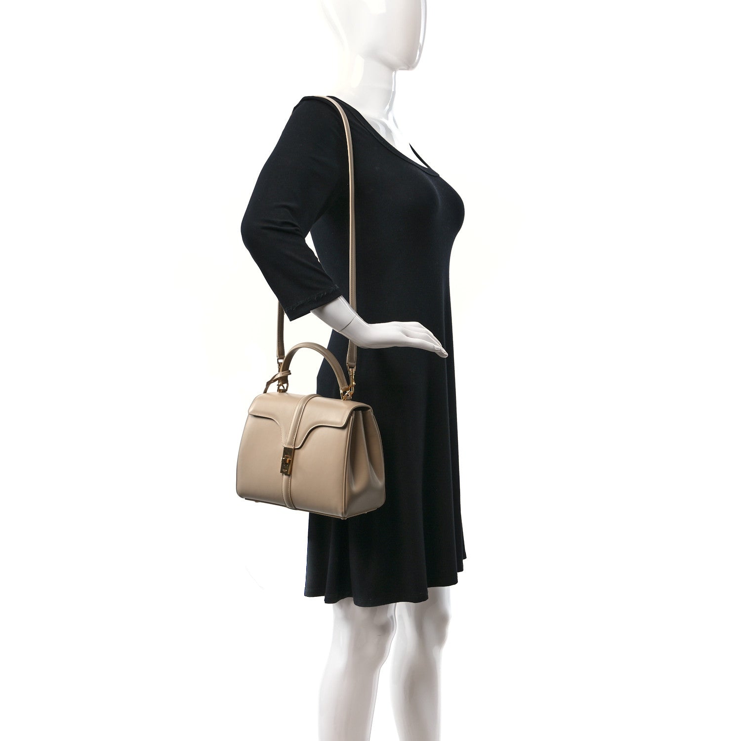 Celine Satinated Calfskin Small 16 Top Handle Bag Beige 3 of 12