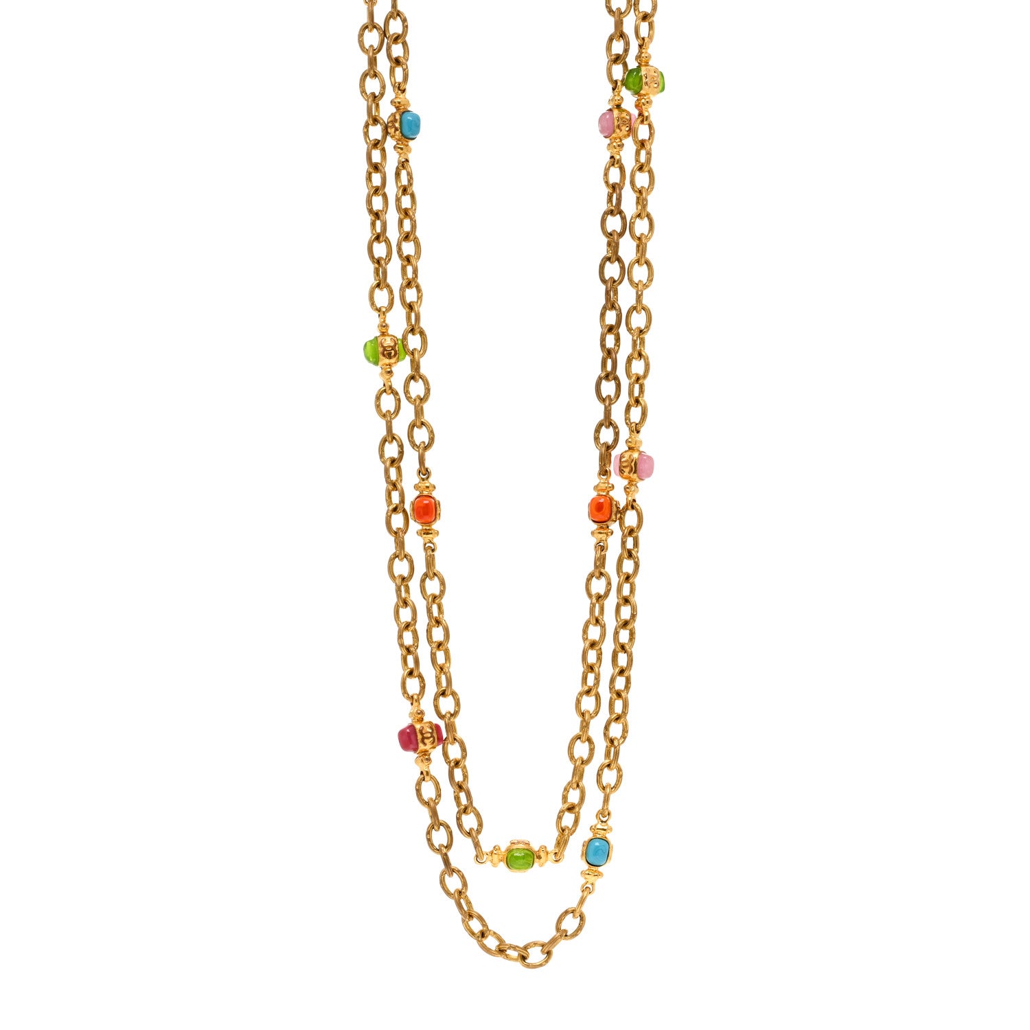 Chanel Beaded Resin CC Long Necklace Gold Multicolor 1 of 6