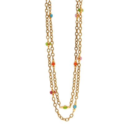 Chanel Beaded Resin CC Long Necklace Gold Multicolor 1 of 6