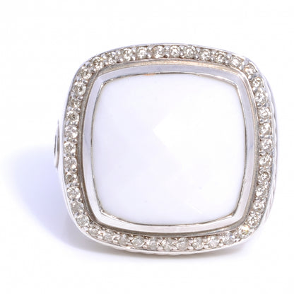 David Yurman Sterling Silver 17mm White Agate Diamond Ring 7 1 of 5