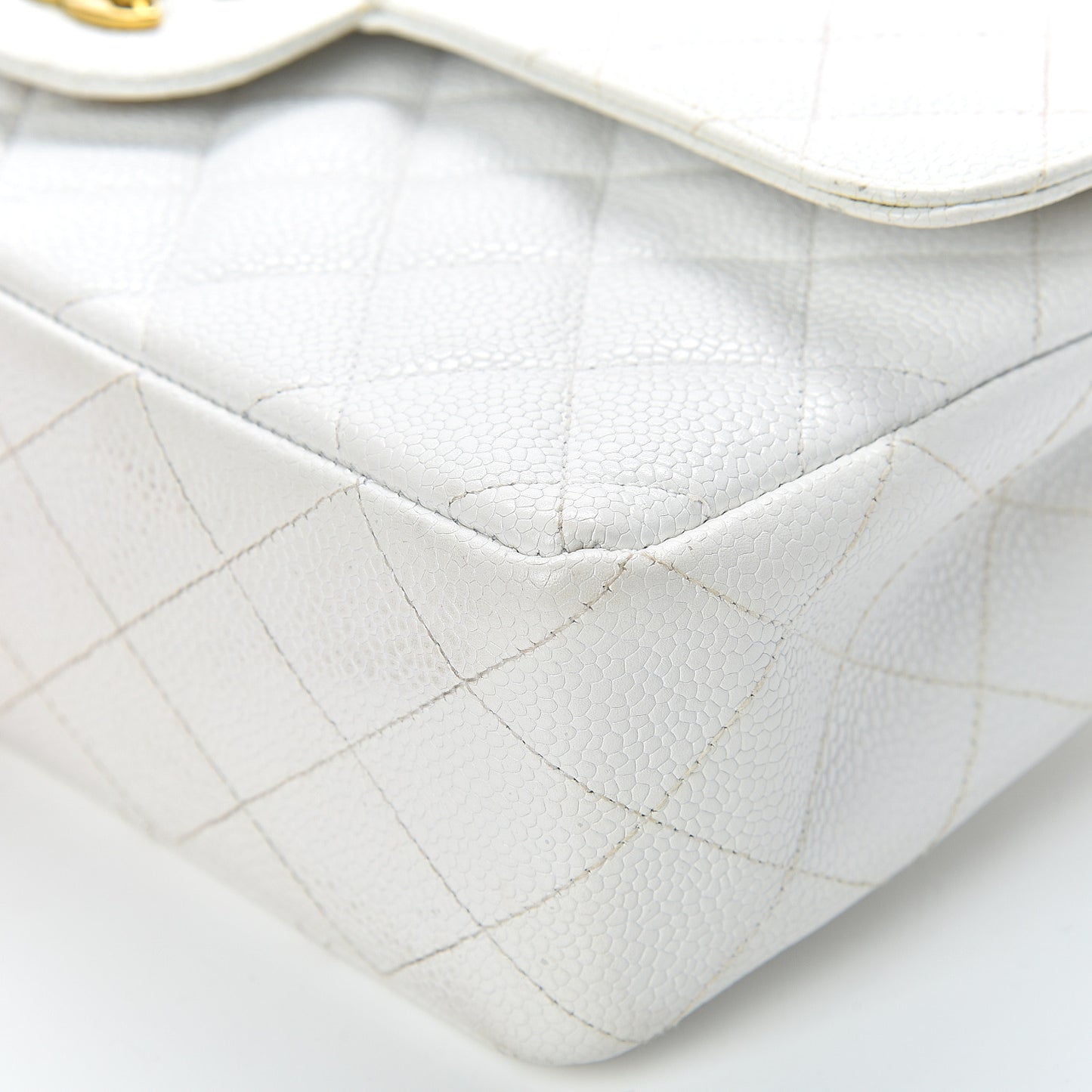 Caviar Quilted Medium Double Flap White