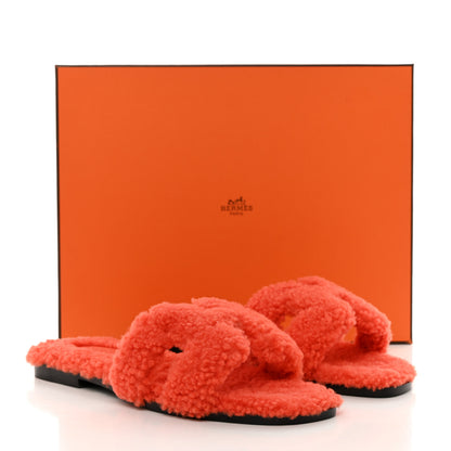 Hermes Woolskin Oran Sandals 37 Orange 8 of 8
