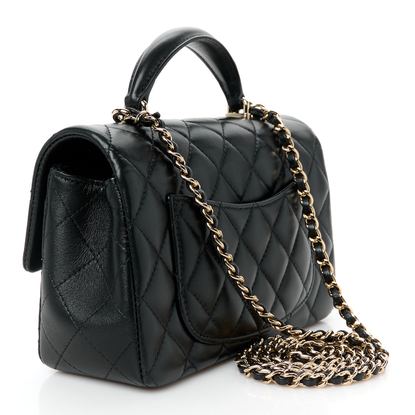 Lambskin Quilted Mini Top Handle Rectangular Flap Black