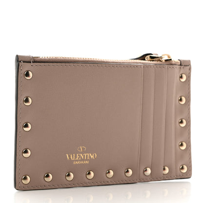 Valentino Garavani Calfskin Rockstud Coin Case Card Holder Poudre 3 of 8