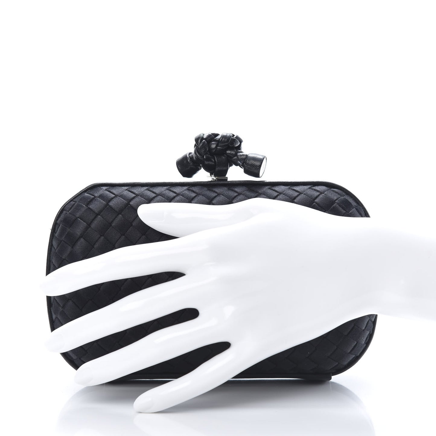 Satin Intreccio Impero Knot Clutch Black