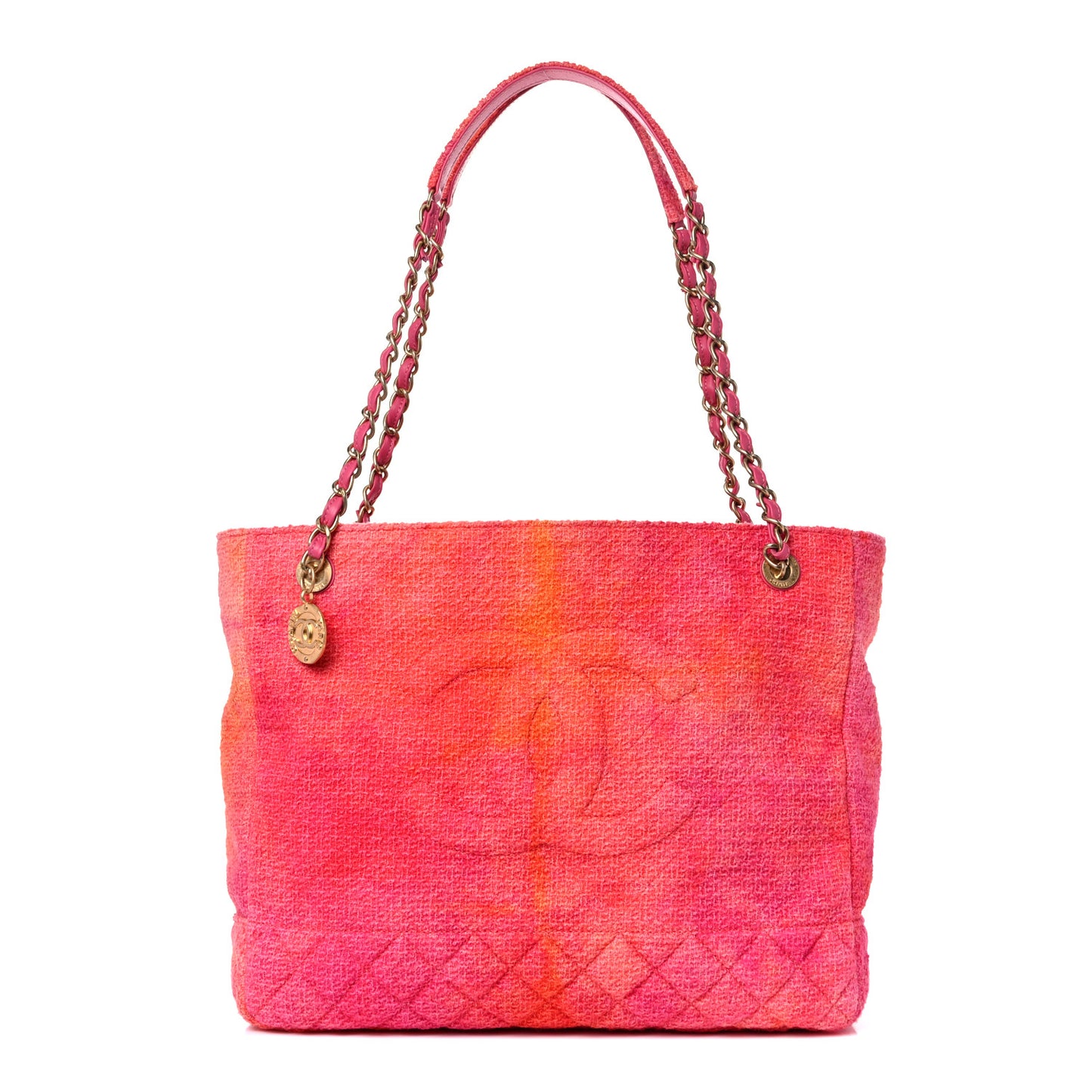 Tweed Quilted CC Shopping Tote Pink Orange