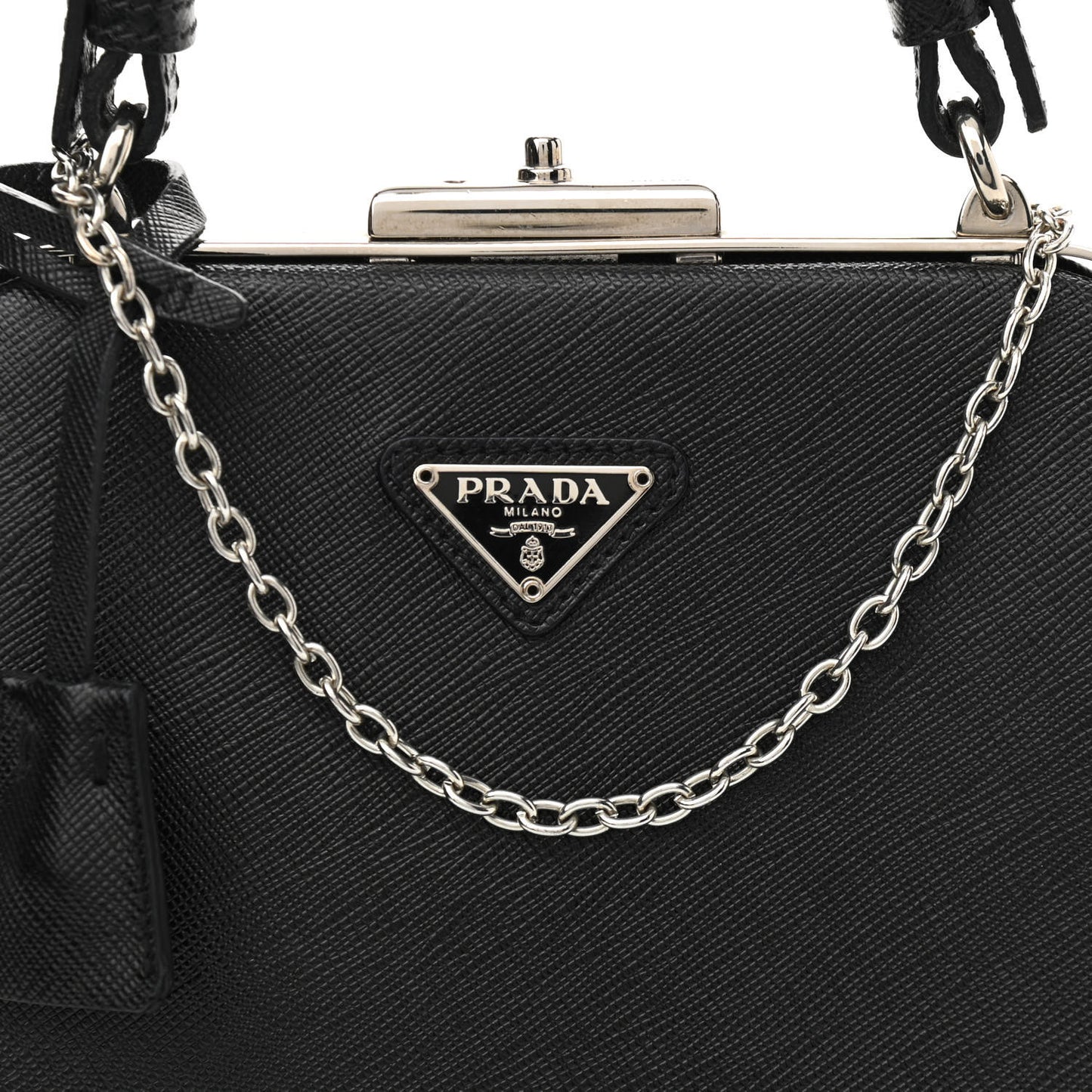Saffiano Top Handle Frame Bag Black