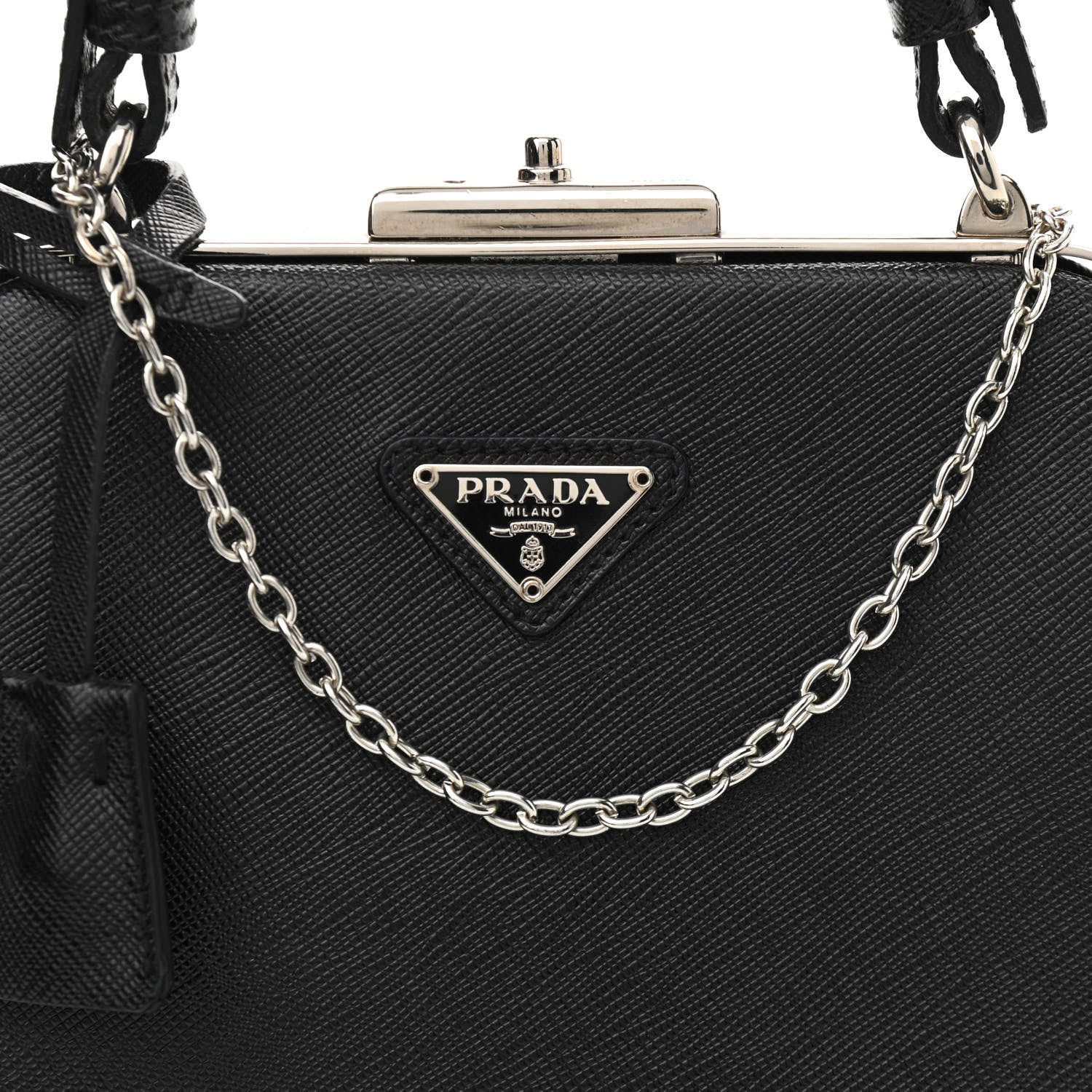 Prada Saffiano Top Handle Frame Bag Black 7 of 9
