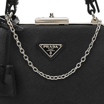 Prada Saffiano Top Handle Frame Bag Black 7 of 9