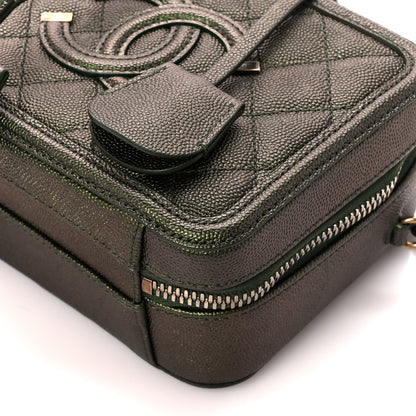 Chanel Iridescent Caviar Quilted Small CC Filigree Vanity Case Green 11 of 11