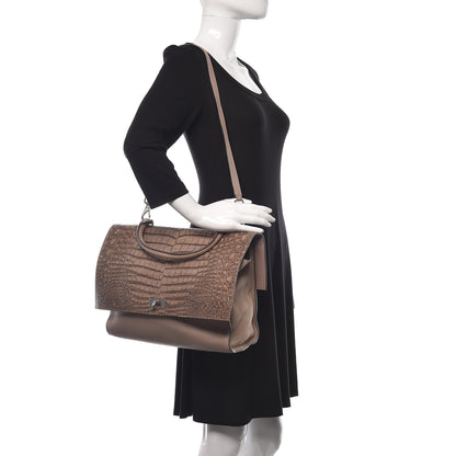 Givenchy Calfskin Crocodile Embossed Medium Shark Lock Satchel Sand 2 of 24