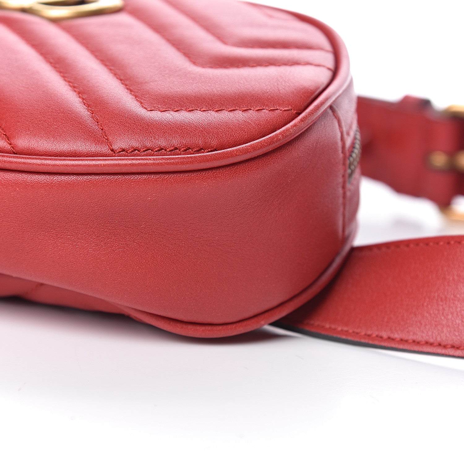 Gucci Calfskin Matelasse GG Marmont Belt Bag 85 34 Hibiscus Red 10 of 14