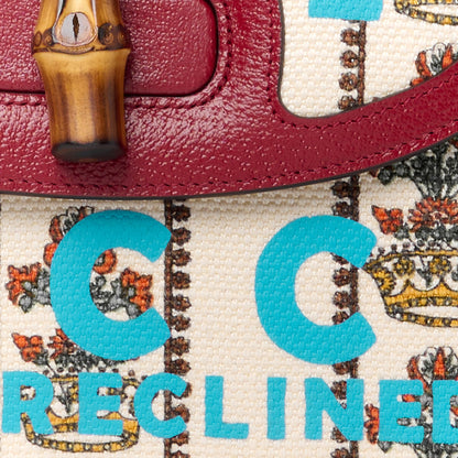 Gucci Canvas Calfskin 100 Centennial Music Medium Bamboo 1947 Top Handle Bag Ivory Red 11 of 15