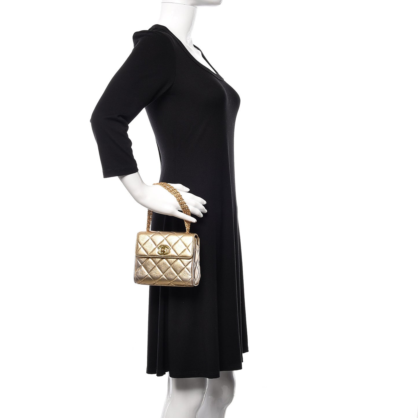 Metallic Lambskin Quilted Mini Square Flap Light Gold