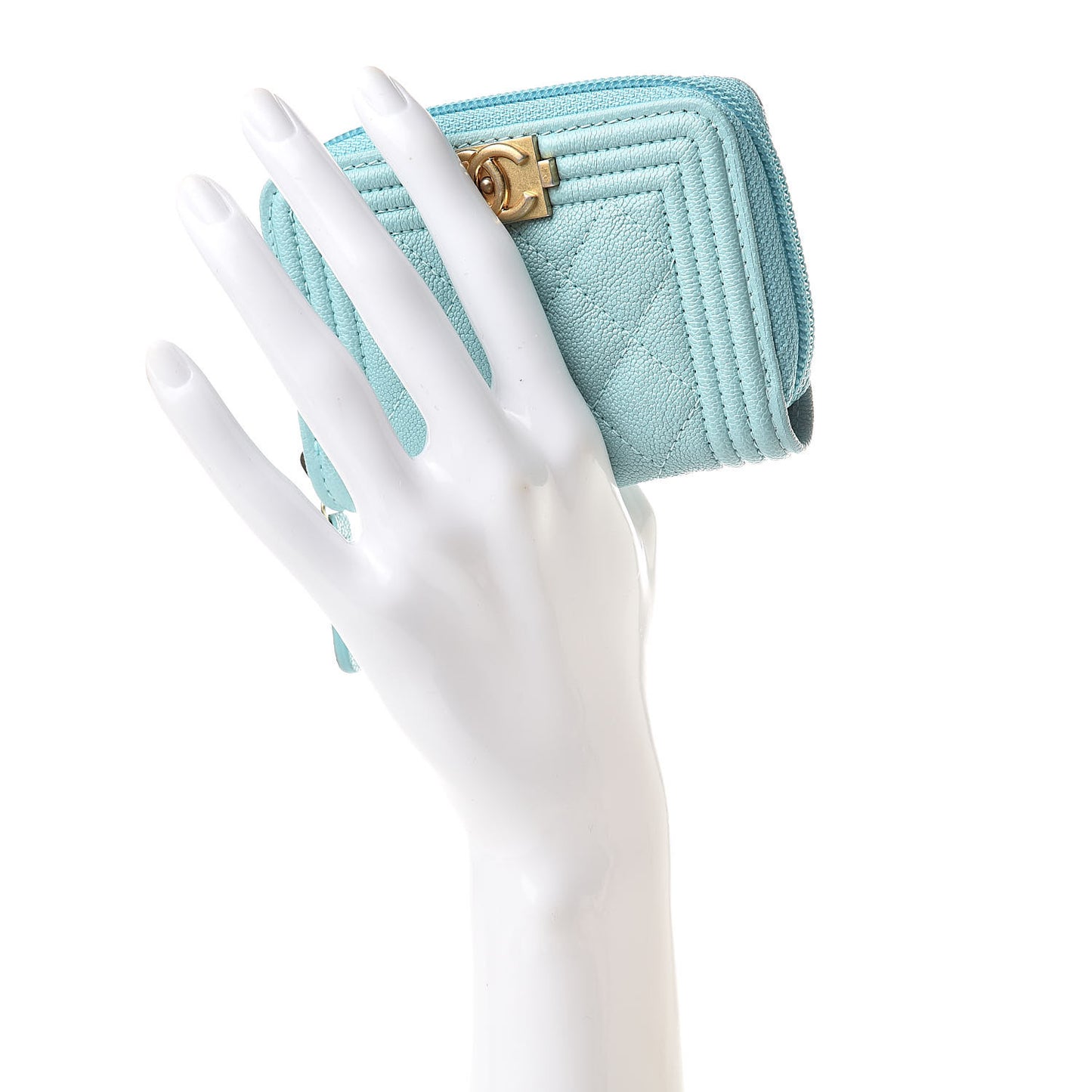 Caviar Quilted Boy Zip Around Coin Purse Wallet Light Blue