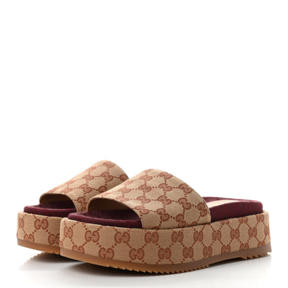 Gucci Canvas GG Monogram Angelina Platform Slide Sandals 37 Beige Ruggine 3 of 8
