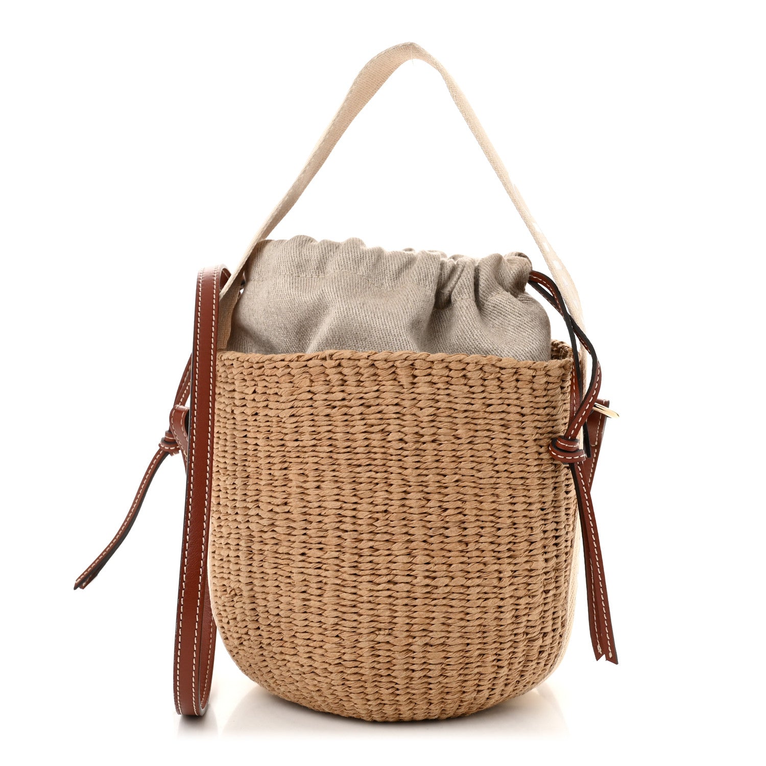 Chloe X MIFUKO Raffia Calfskin Small Woody Basket Shoulder Bag Black Beige 1 of 10