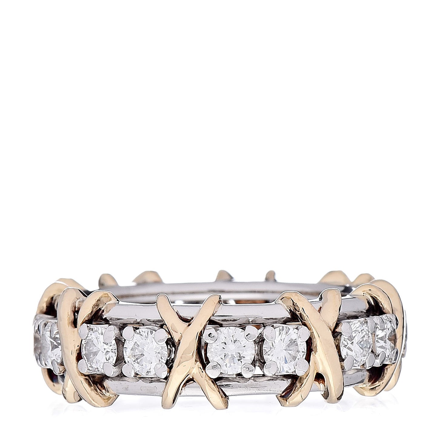 18K Yellow Gold Platinum Diamond Schlumberger Sixteen Stone Ring 50 5.5