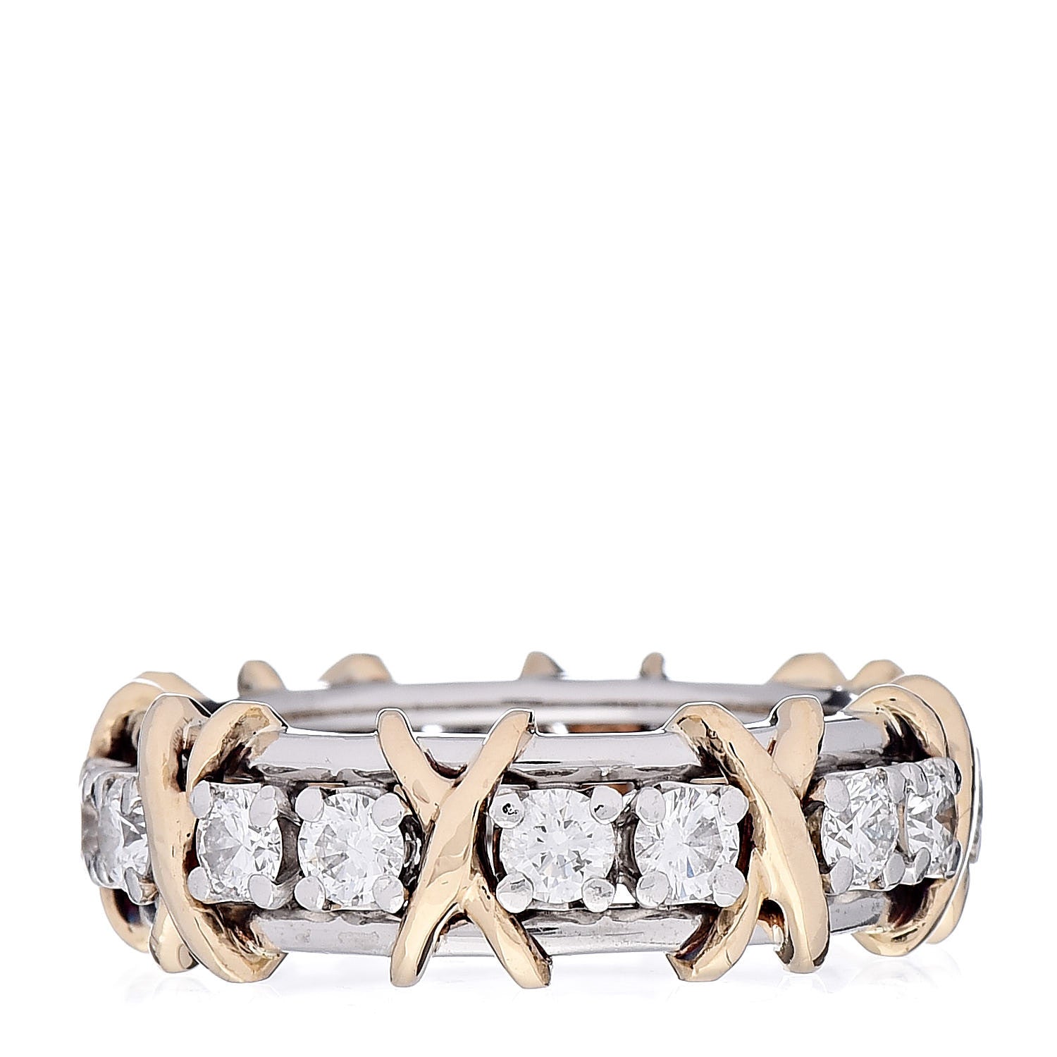 Tiffany 18K Yellow Gold Platinum Diamond Schlumberger Sixteen Stone Ring 50 5.5 1 of 8