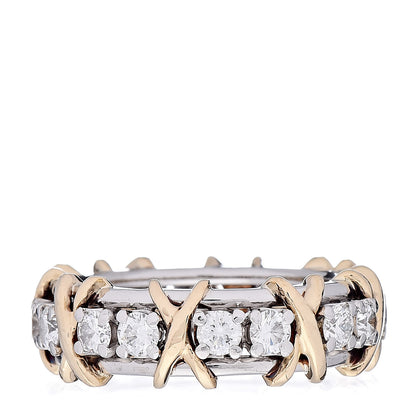 Tiffany 18K Yellow Gold Platinum Diamond Schlumberger Sixteen Stone Ring 50 5.5 1 of 8