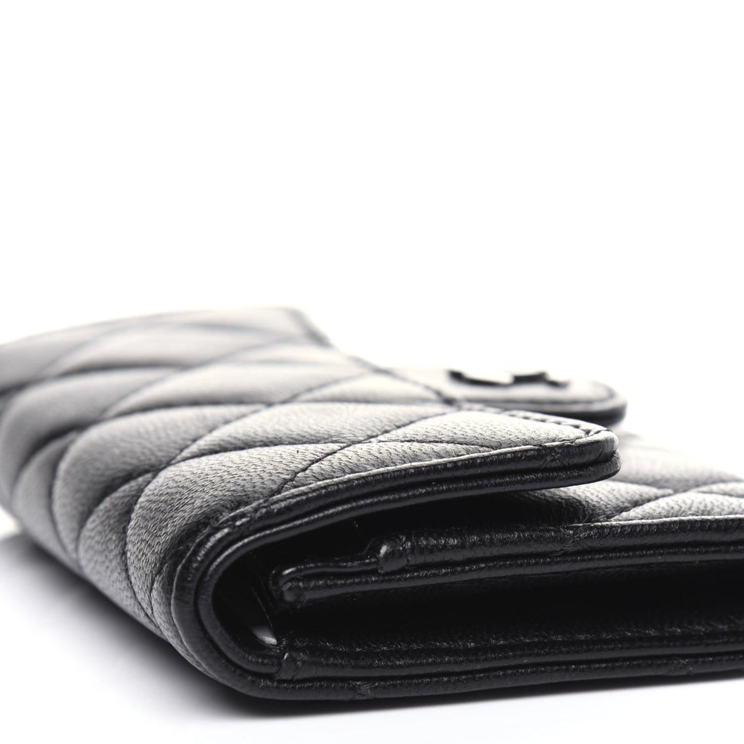 Lambskin Quilted Flap Card Holder Black