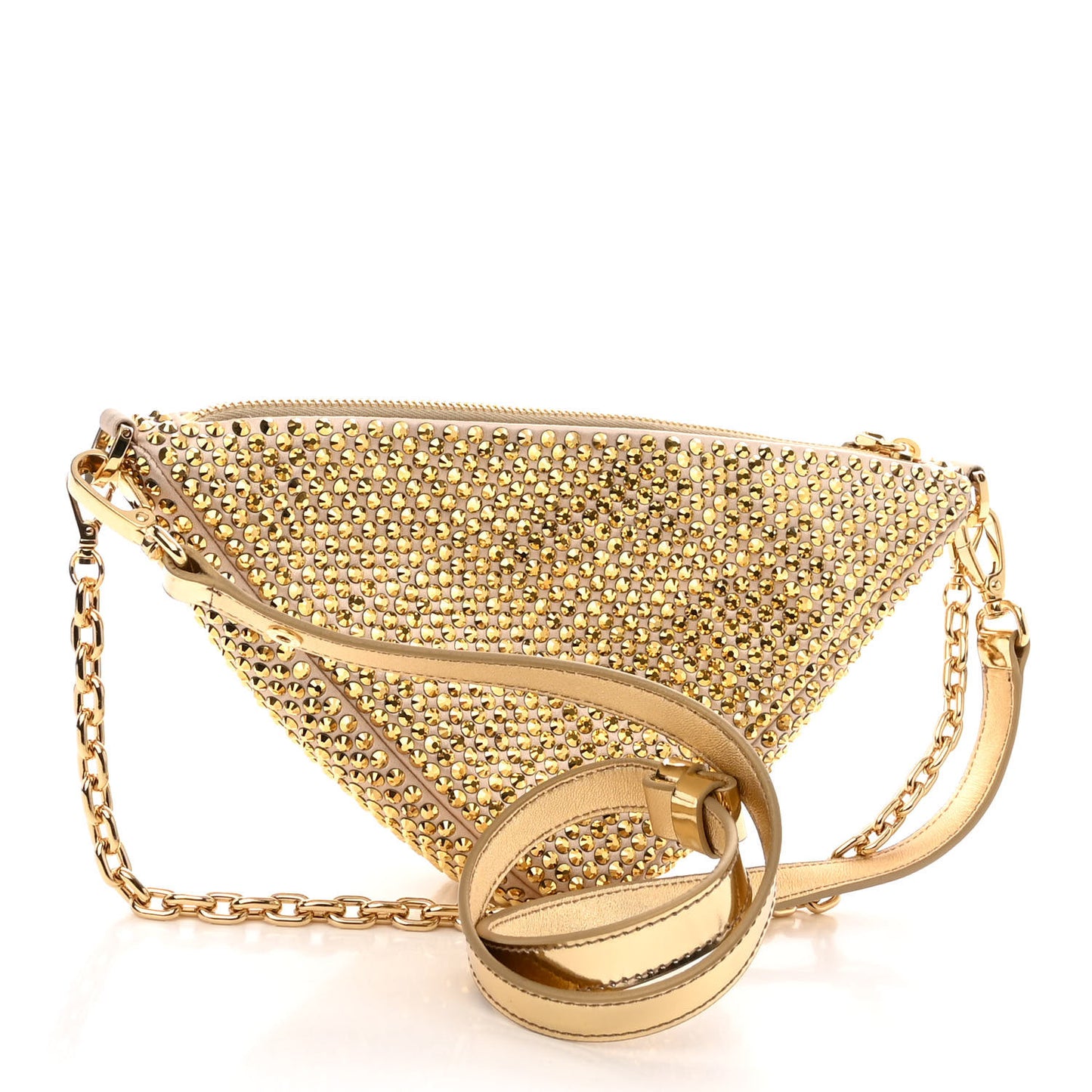 Satin Crystal Triangle Crossbody Pouch Platino