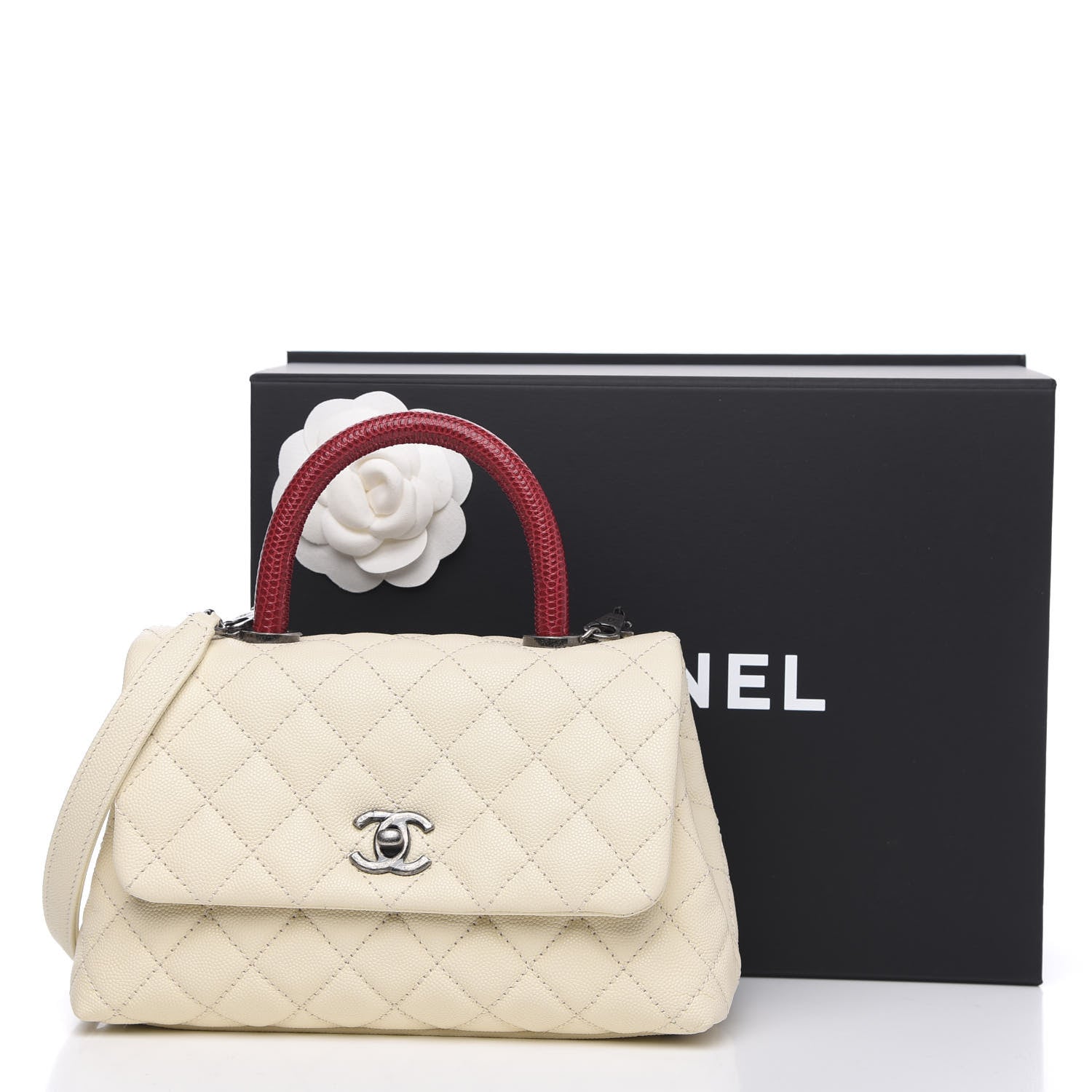 Chanel Caviar Lizard Quilted Mini Coco Handle Flap White 11 of 11