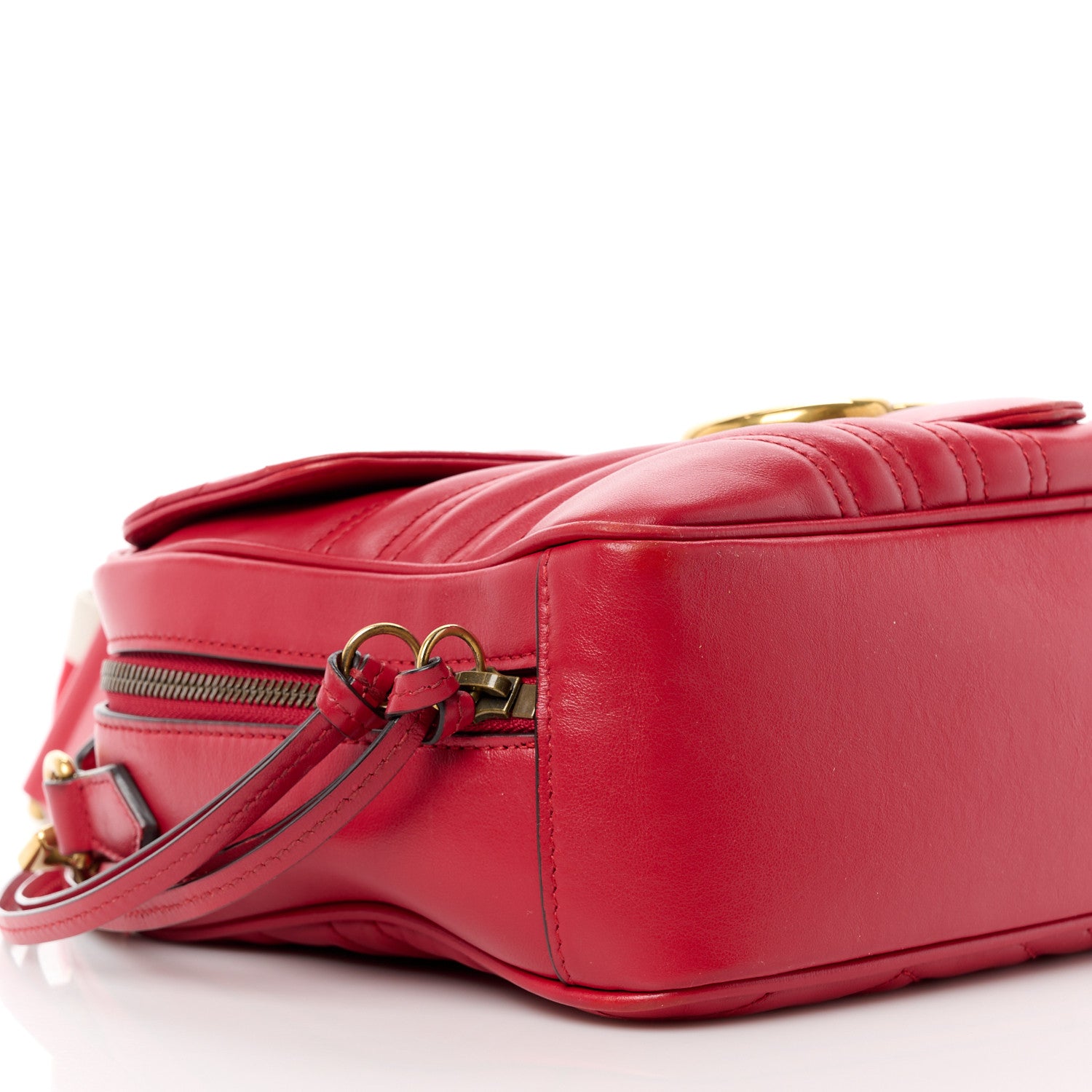 Gucci Calfskin Matelasse Sylvie Web Small GG Marmont Top Handle Shoulder Bag Hibiscus Red 11 of 12