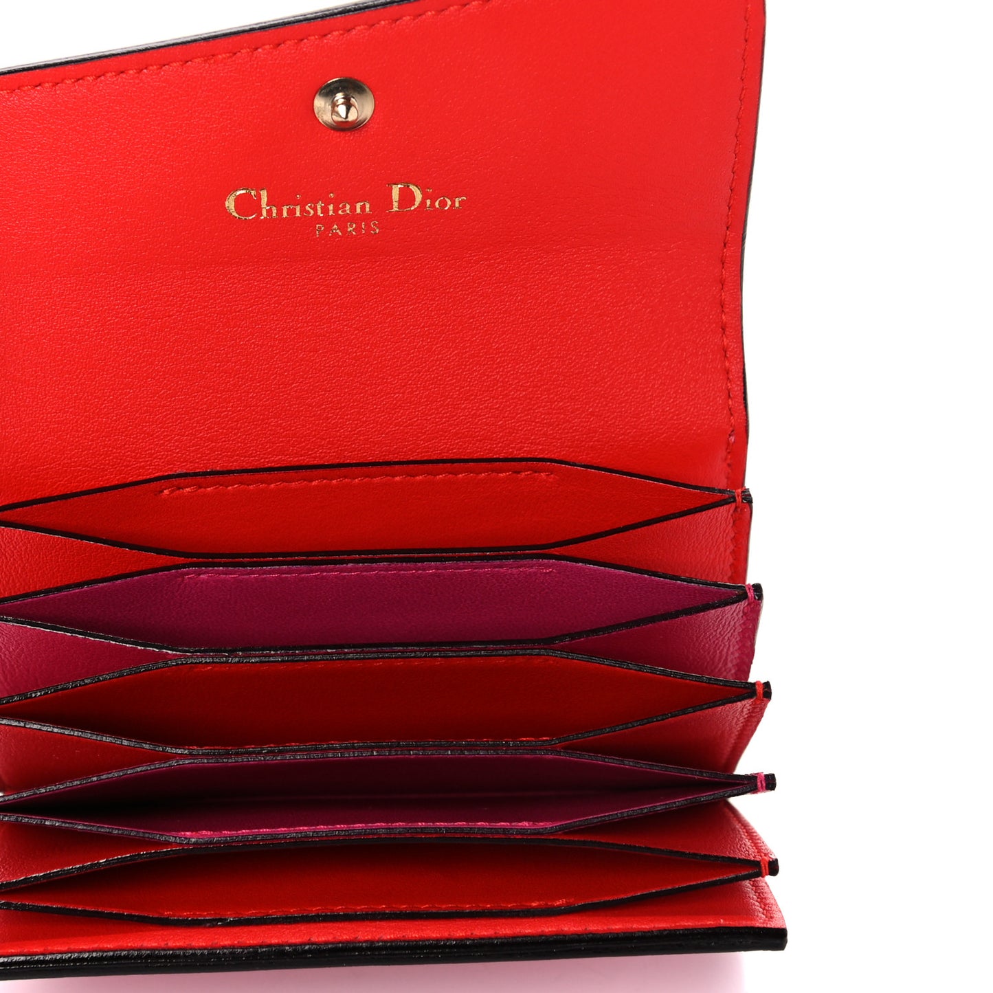 Smooth Calfskin Bi-Color Diorissimo Card Holder Pink Red