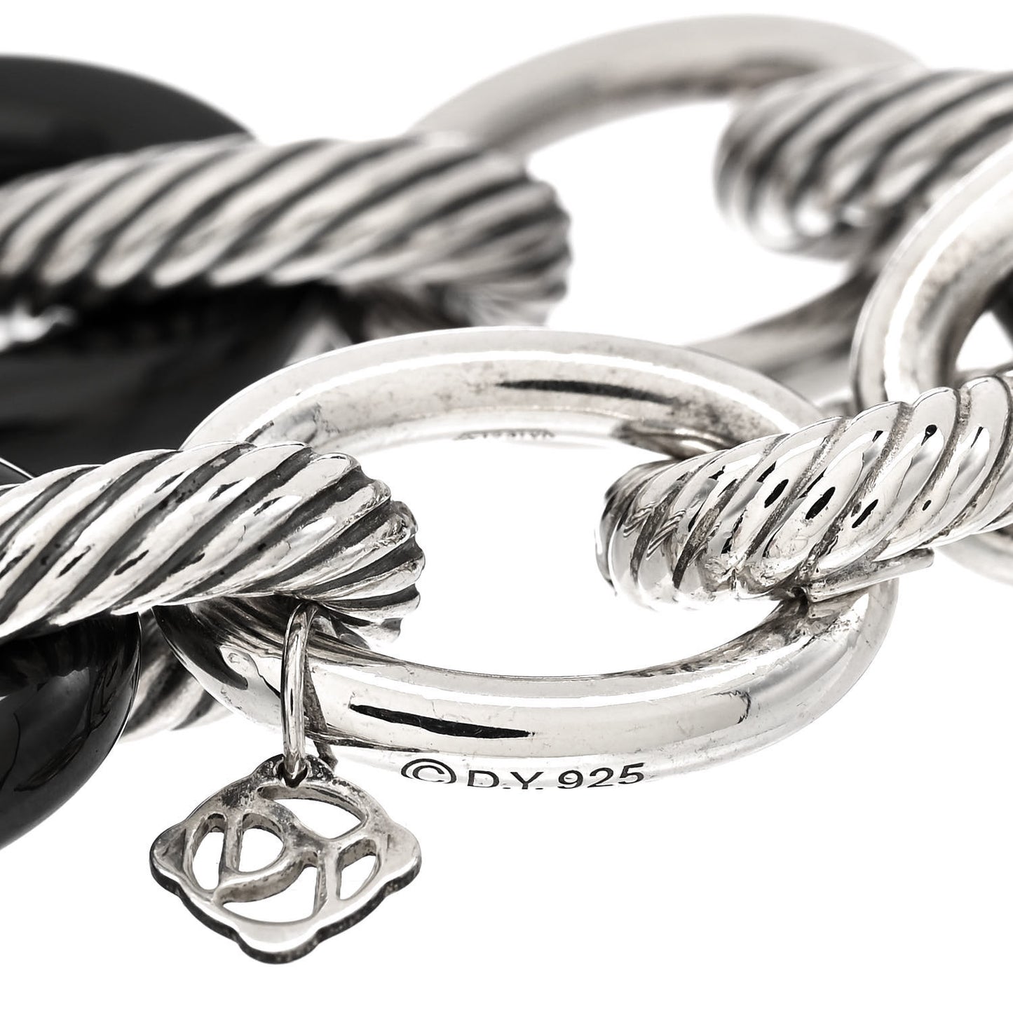 Sterling Silver Black Ceramic 17mm Extra Large Oval Link Bracelet