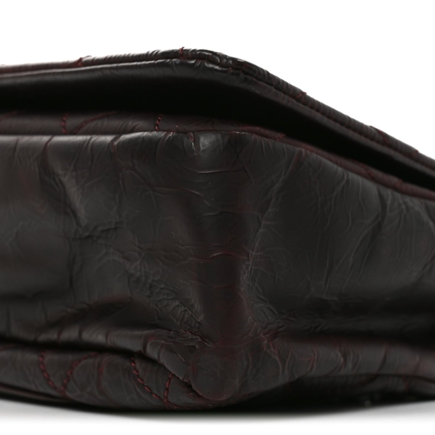 Glazed Calfskin Quilted CC Single Flap Burgundy