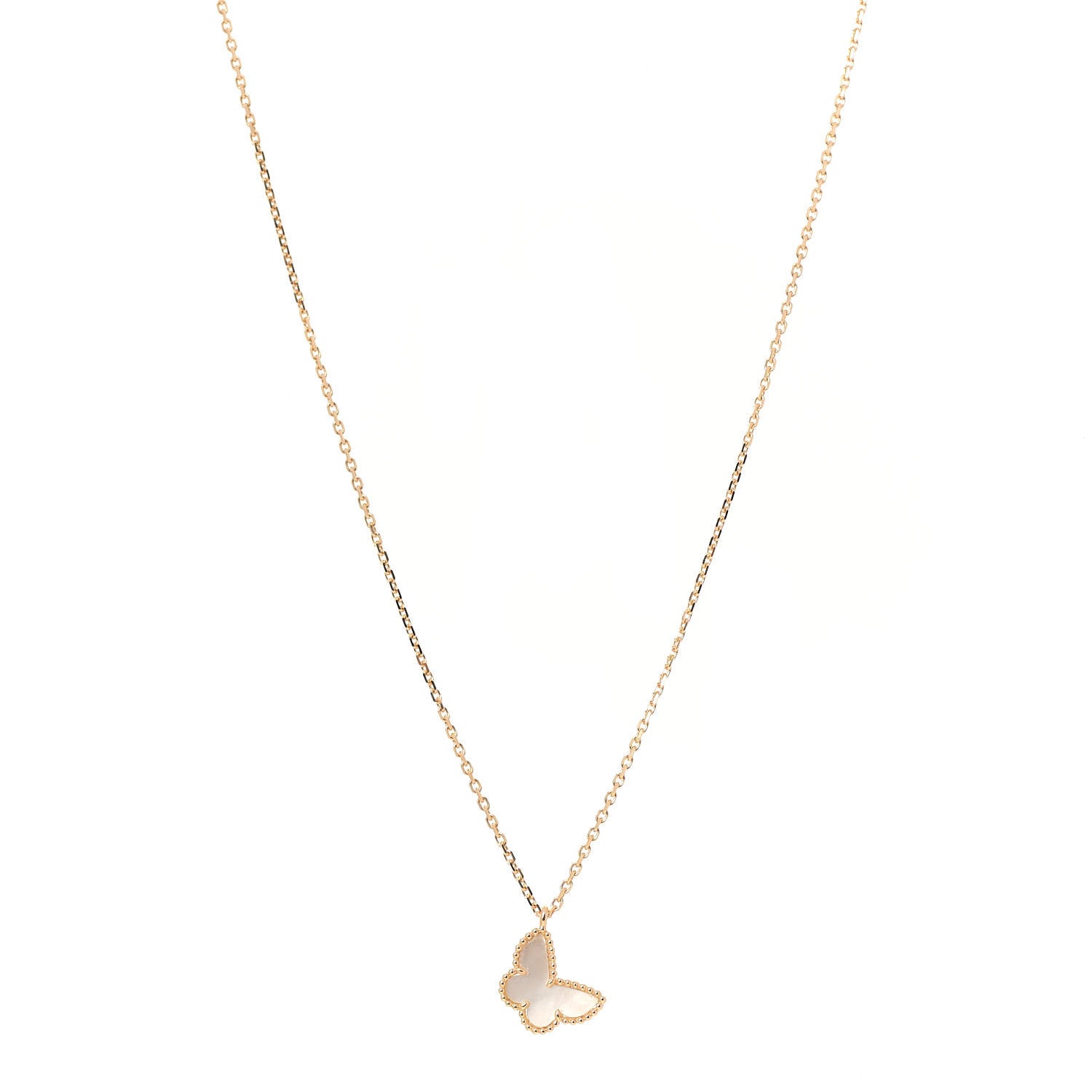 Van Cleef & Arpels 18K Yellow Gold Mother of Pearl Sweet Alhambra Butterfly Pendant Necklace 1 of 6