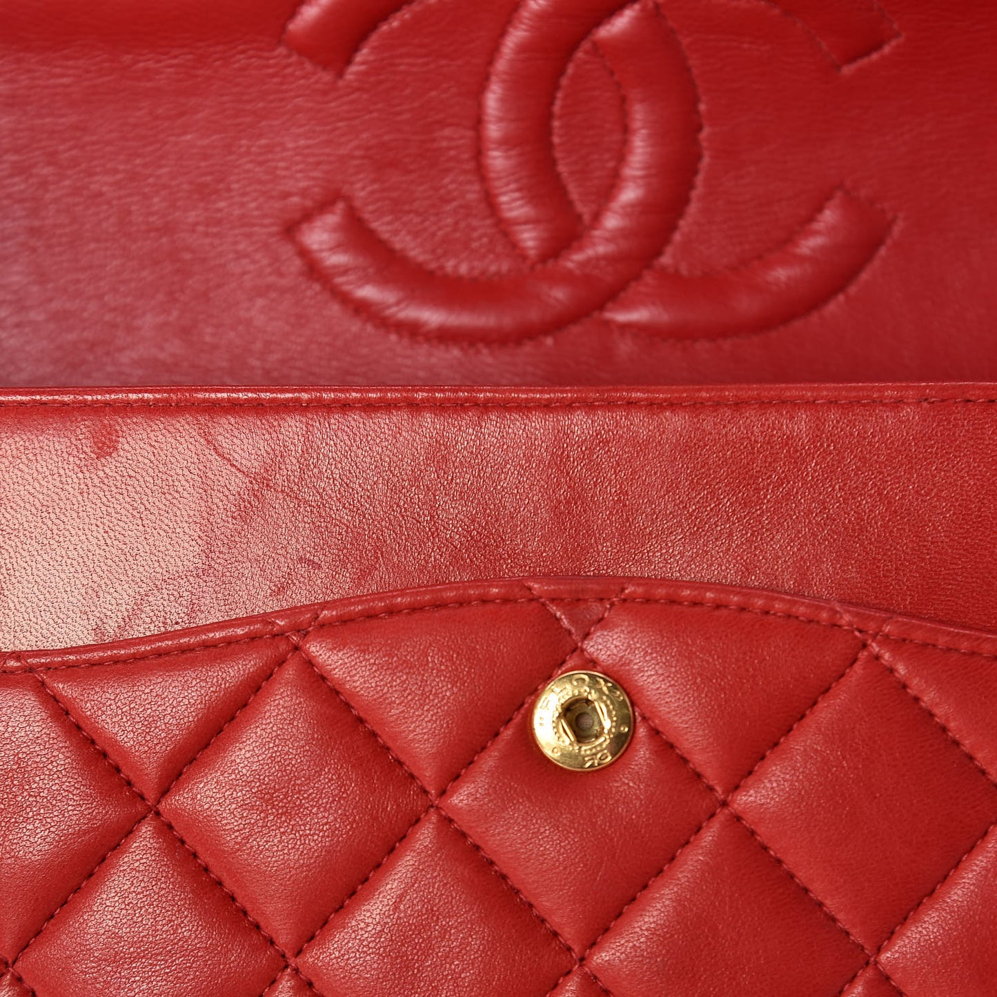 Lambskin Quilted Medium Double Flap Red