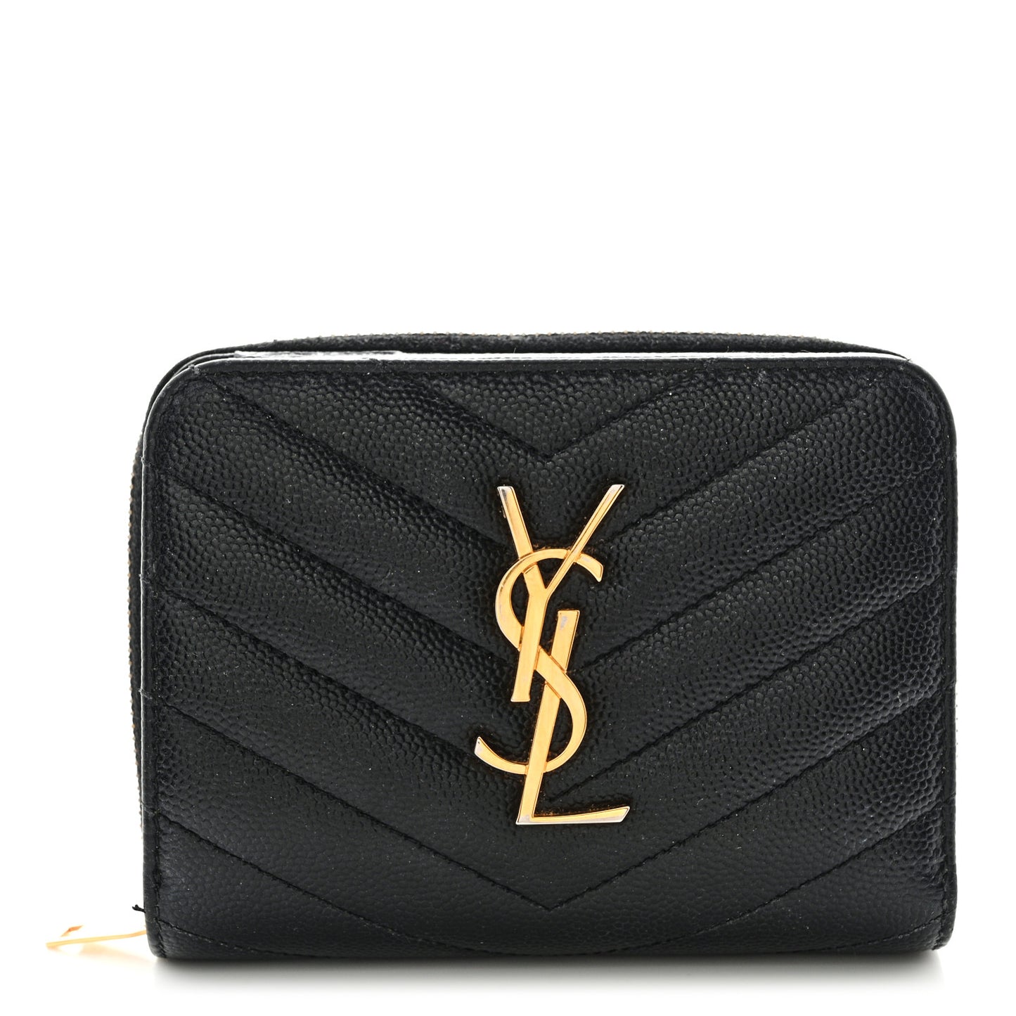 Grain De Poudre Matelasse Chevron Monogram Compact Zip Around Wallet Black