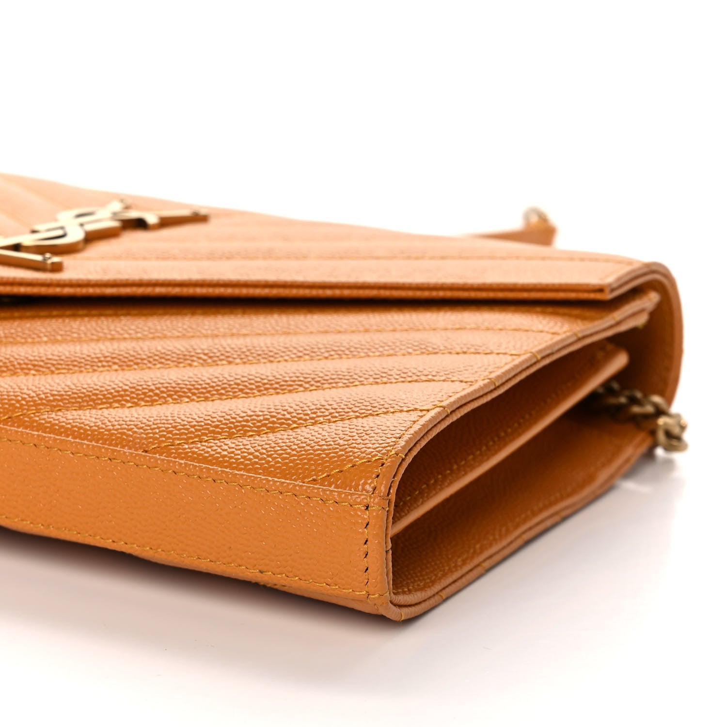 Saint Laurent Grain De Poudre Matelasse Chevron Monogram Chain Wallet Senape Yellow 8 of 8