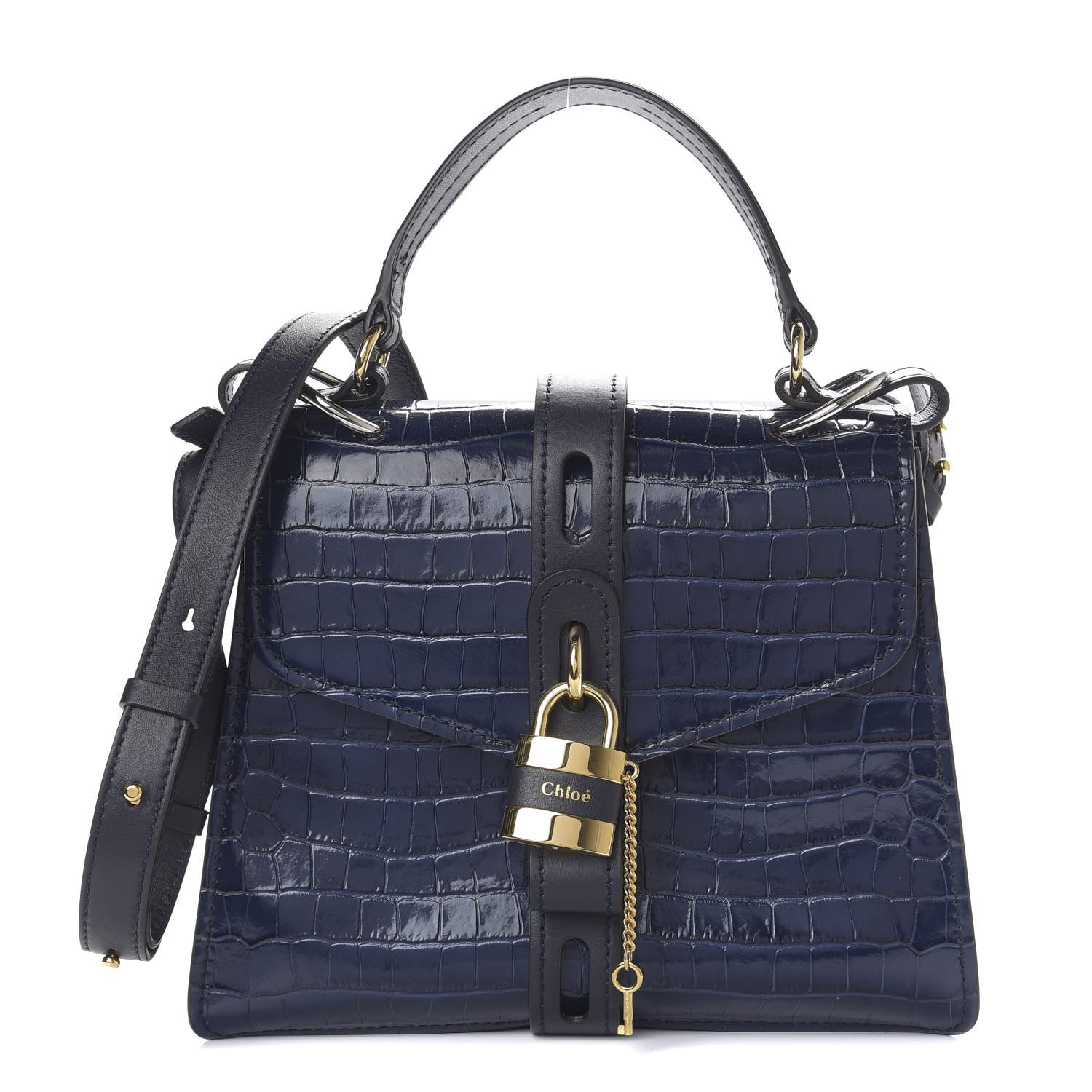 Chloe Calfskin Crocodile Embossed Medium Aby Day Shoulder Bag Full Blue 1 of 10
