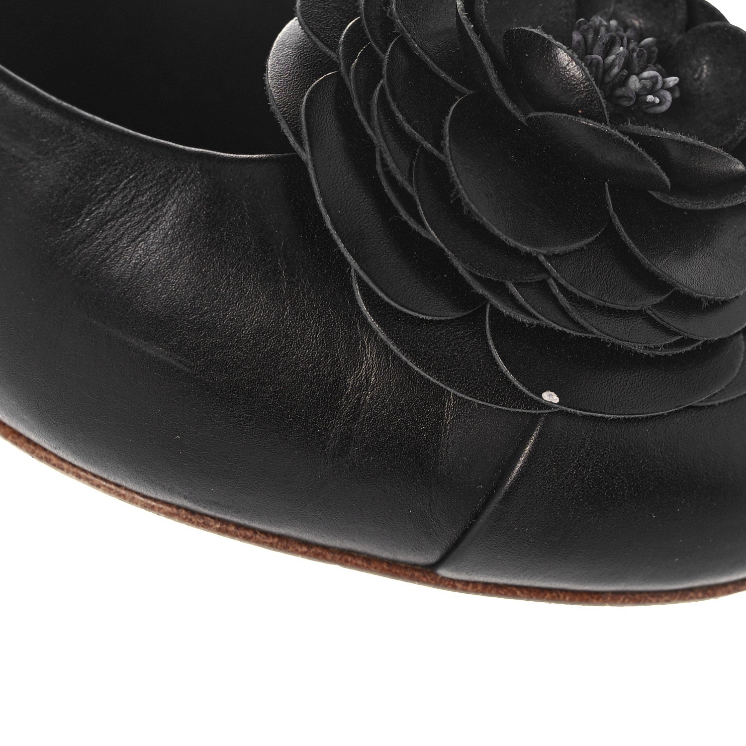 Chanel Calfskin Pearl Camellia Pumps 36 Black Gold 9 of 14