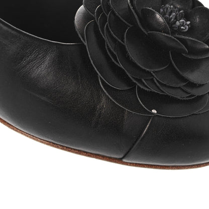 Chanel Calfskin Pearl Camellia Pumps 36 Black Gold 9 of 14